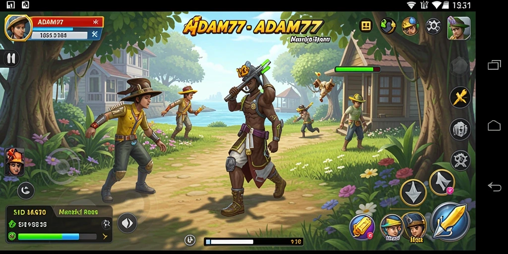 Tampilan gameplay interaktif dari ADAM77 yang penuh warna dan mendetail.