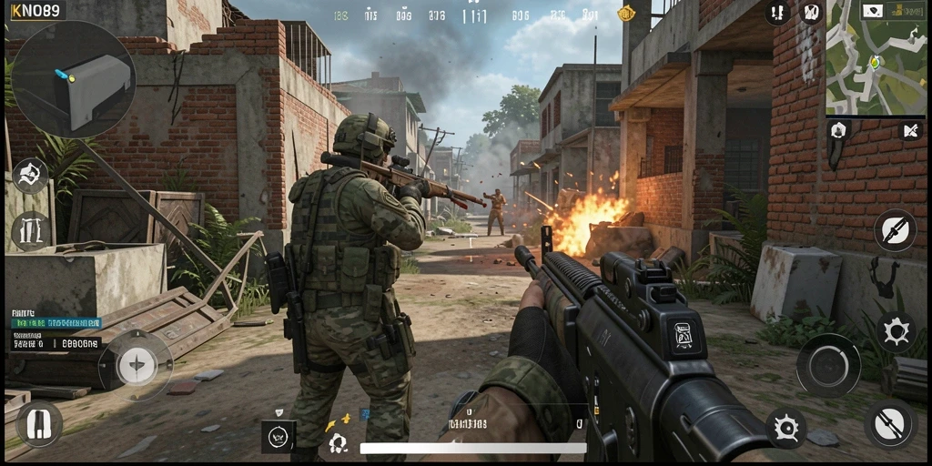 Screenshot gameplay KNO89 yang menampilkan pertempuran intens dalam game FPS.