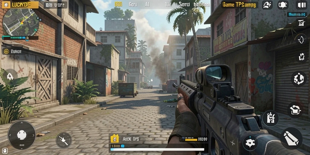 Tampilan gameplay menegangkan di LUCKYDF, siap untuk bertempur.