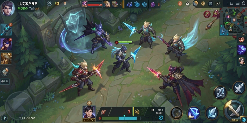 Tampilan intens pertarungan gameplay LUCKYRP dengan tim strategis.
