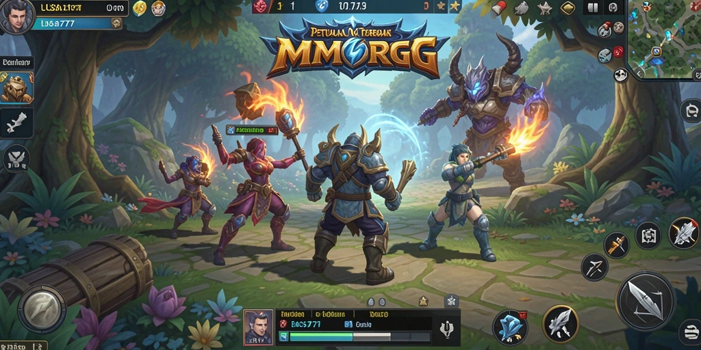 Tangkapan layar gameplay LUSA777 dengan pertarungan epik di dunia fantasi.