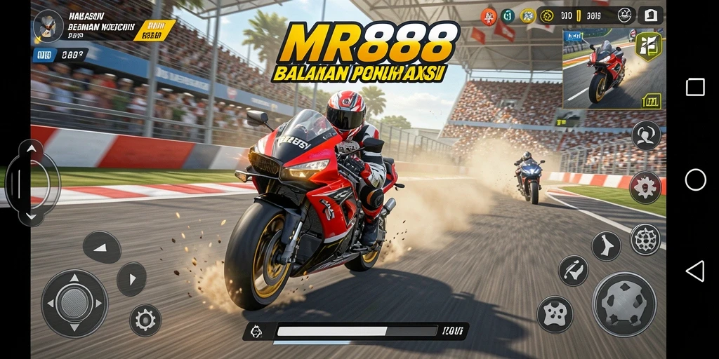 Screenshot gameplay MR888 menampilkan balapan motor yang seru dan grafis yang memukau.