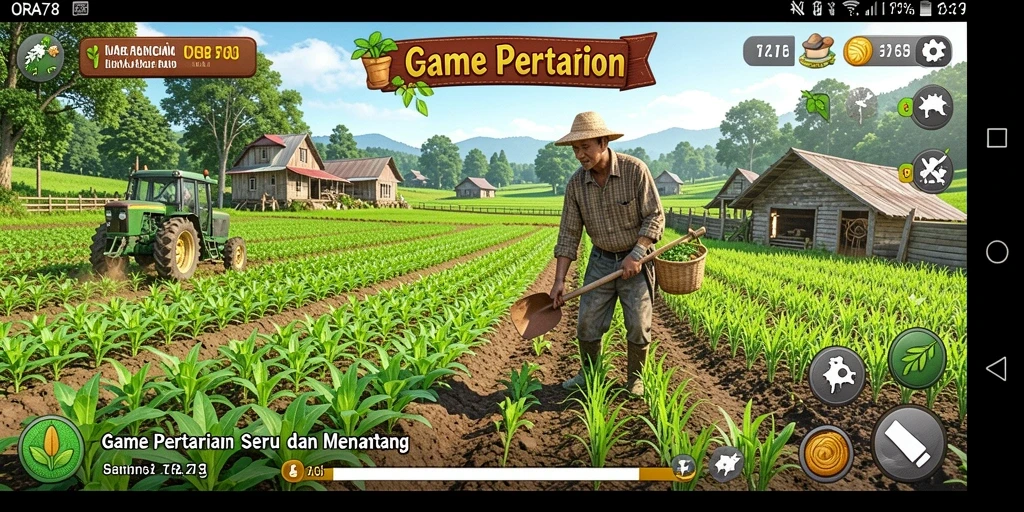 Screenshot gameplay ORA78 menunjukkan pengalaman bertani yang seru.