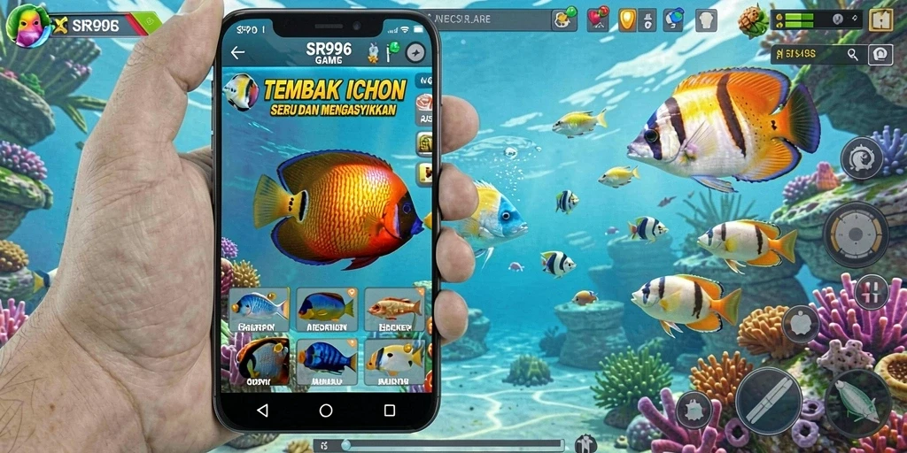 Tampilan gameplay SR996 yang seru saat menangkap ikan.