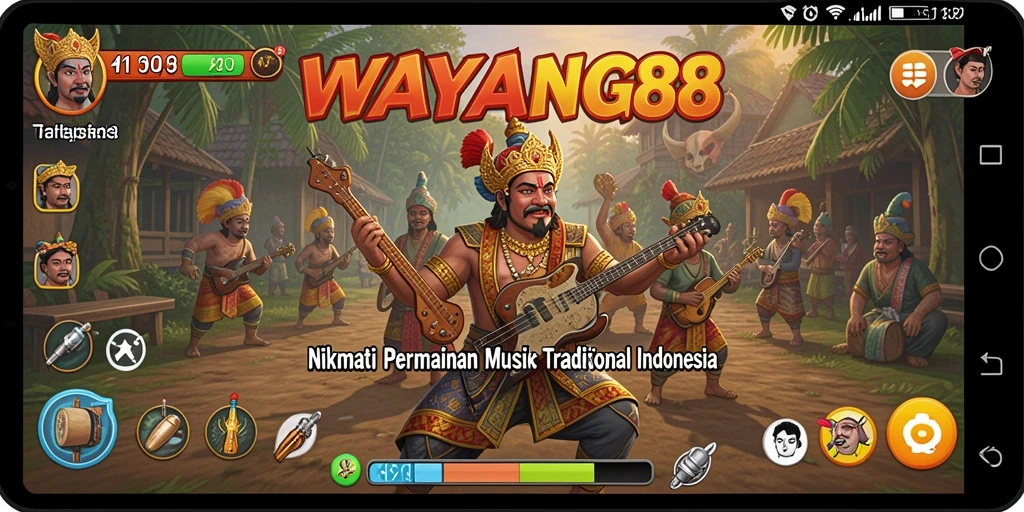 Tampilan gameplay WAYANG88 dengan berbagai alat musik tradisional.